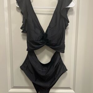 Black Ruffled Cutout Swimsuit Size XL